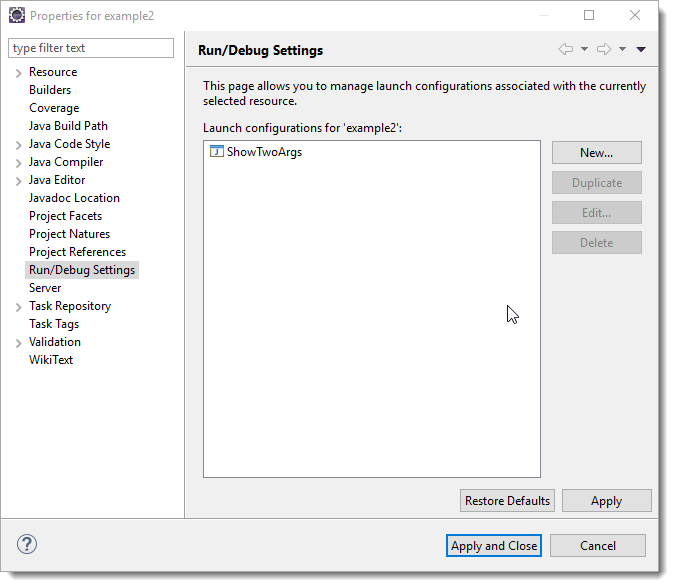 Project Properties window