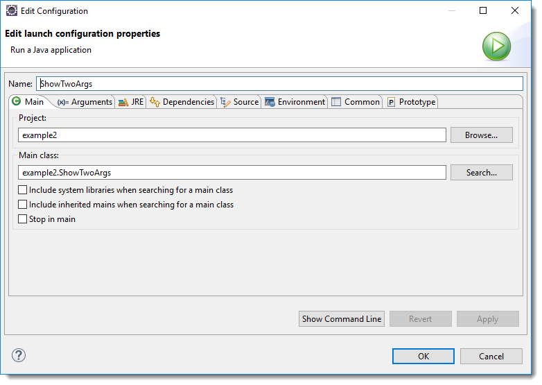 Run/Debug settings window