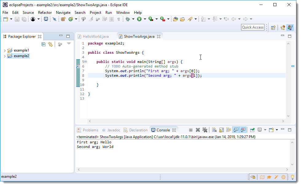 Show Two Args with Two Args