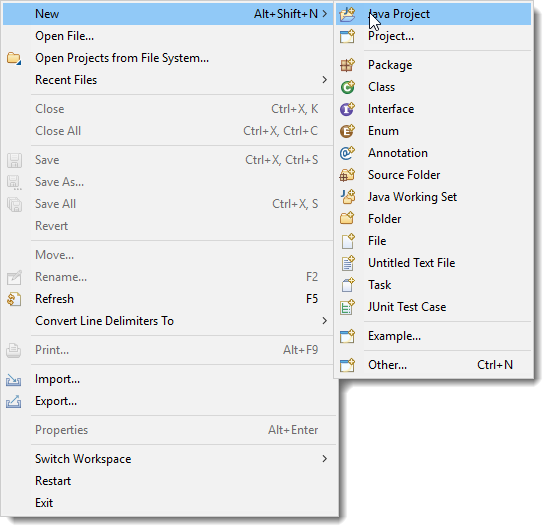 New Project Menu