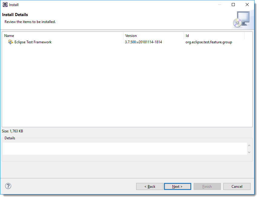 Eclipse Test Framework selected