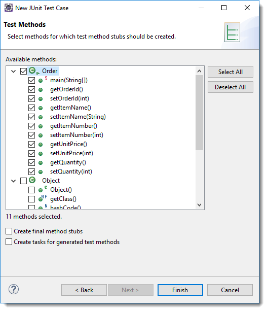 Select methods to test