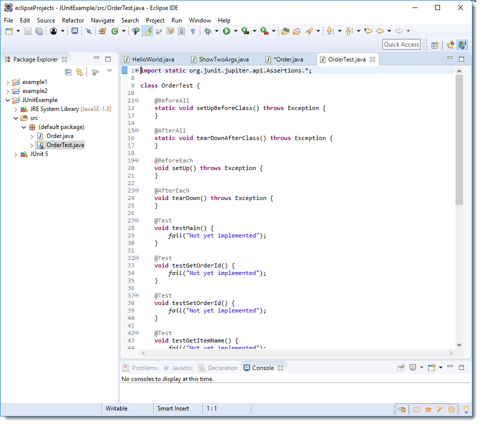 JUnit Test Class stub created