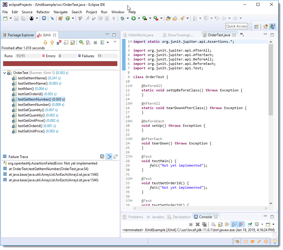 JUnit run with stub methods