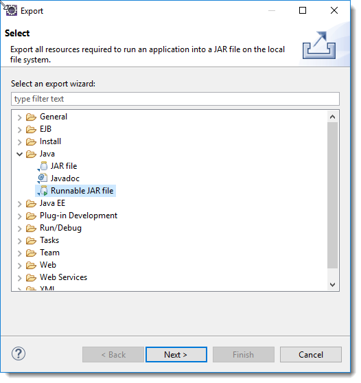 Export as a runnable JAR file