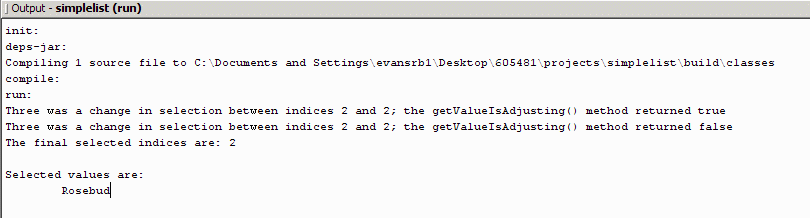 List selection output