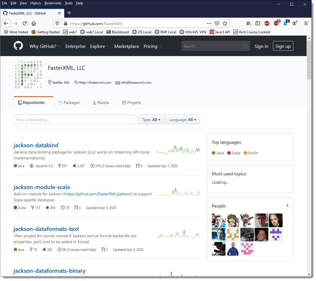 FasterXML site on GitHub