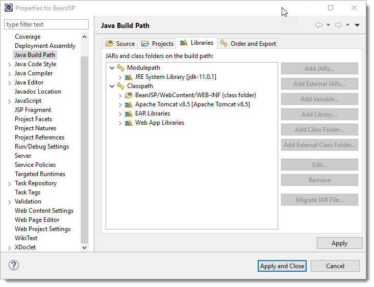 Addition to classpath for BeanJSP