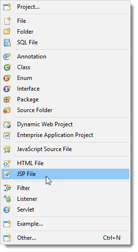 New JSP file menu