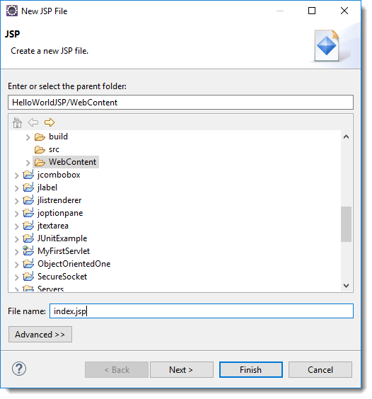 Naming new JSP file