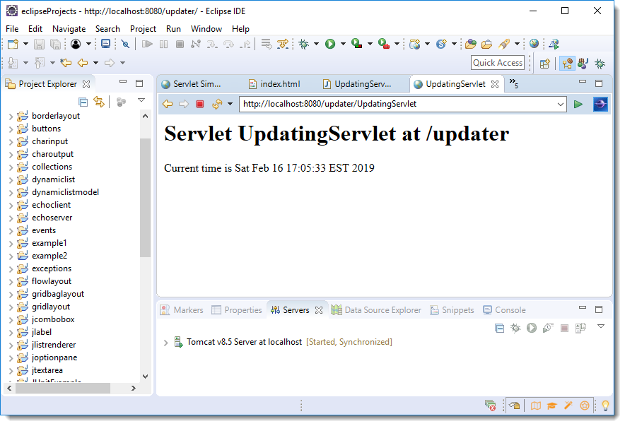 Output of Updating Servlet