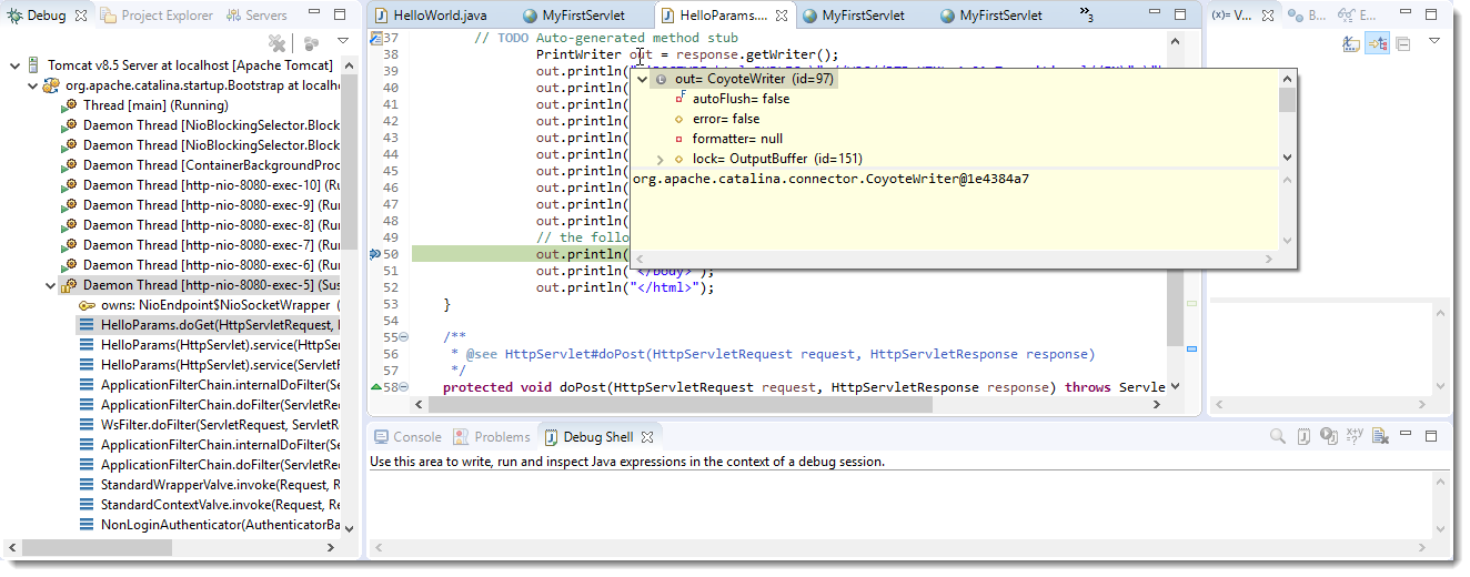 Debugging values